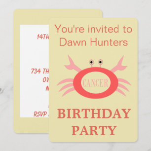 Cancer Star Sign Crab Birthday Party Invitation