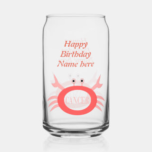 Cancer Star Sign Crab Custom Message Can Glass