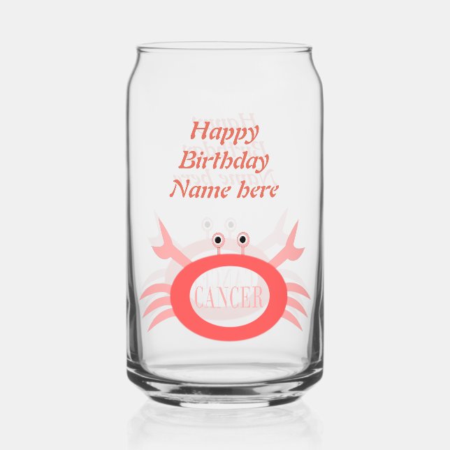 Cancer Star Sign Crab Custom Message Can Glass (Front)