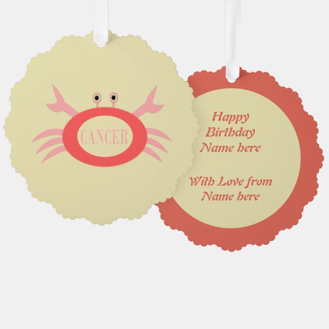 Cancer Star Sign Crab Custom Tree Decoration Card (Front/Back)