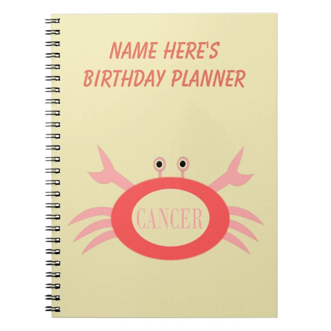 Cancer Star Sign Crab Notebook (Front)