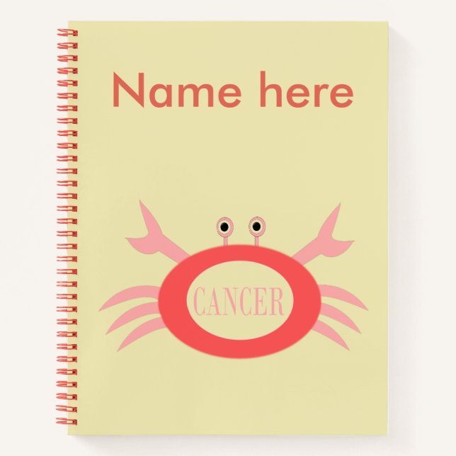 Cancer Star Sign Crab Spiral Notebook (Front)