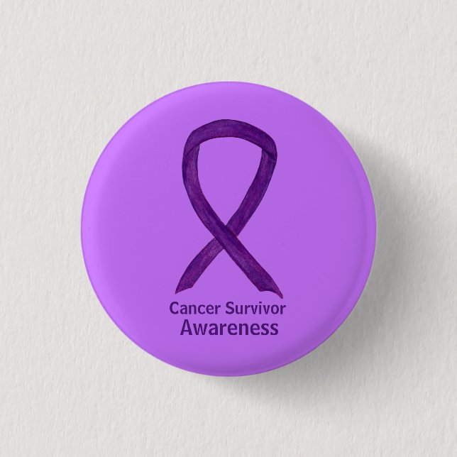 Cancer Survivor Awareness Purple Ribbon Button Pin (Front)