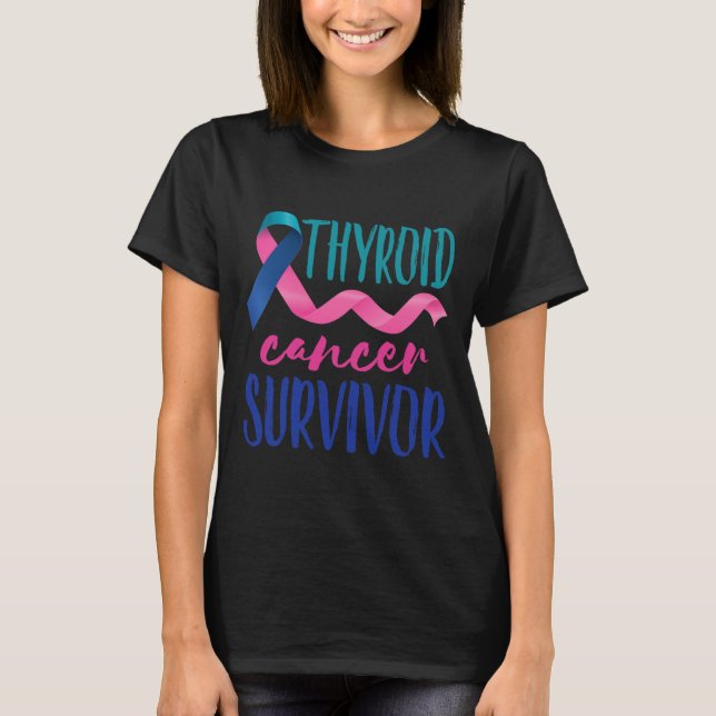 Cancer Survivor Awareness Ribbon Teal Blue Pink  T-Shirt (Front)