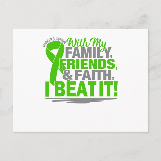Cancer Survivor Faith Friends Family Green & Grey Invitation Postcard (Front)