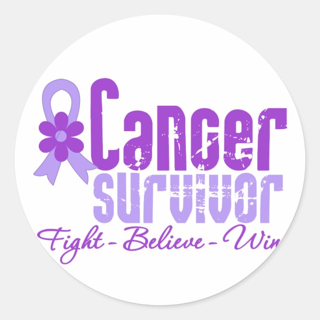 Cancer Survivor Lavender Flower Ribbon Classic Round Sticker (Front)