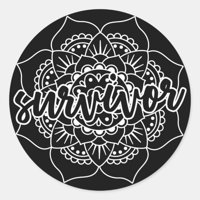 Cancer Survivor Mandala in White Classic Round Sticker (Front)