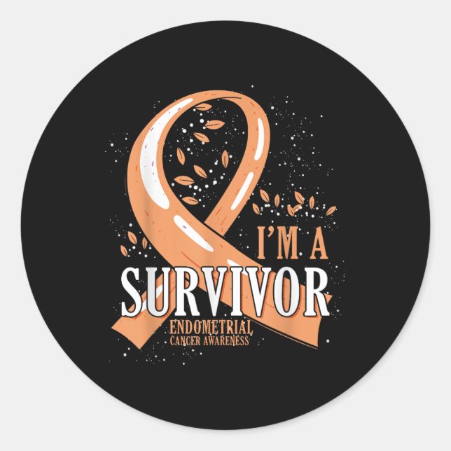 Cancer Survivor Peach Ribbon Endometrial Cancer Aw Classic Round Sticker (Front)