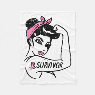 Cancer Survivor Rosie Riveter Pink Awareness Women Fleece Blanket