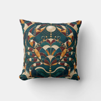 Cancer Teal Burgundy Geometric Mosaic Cushion