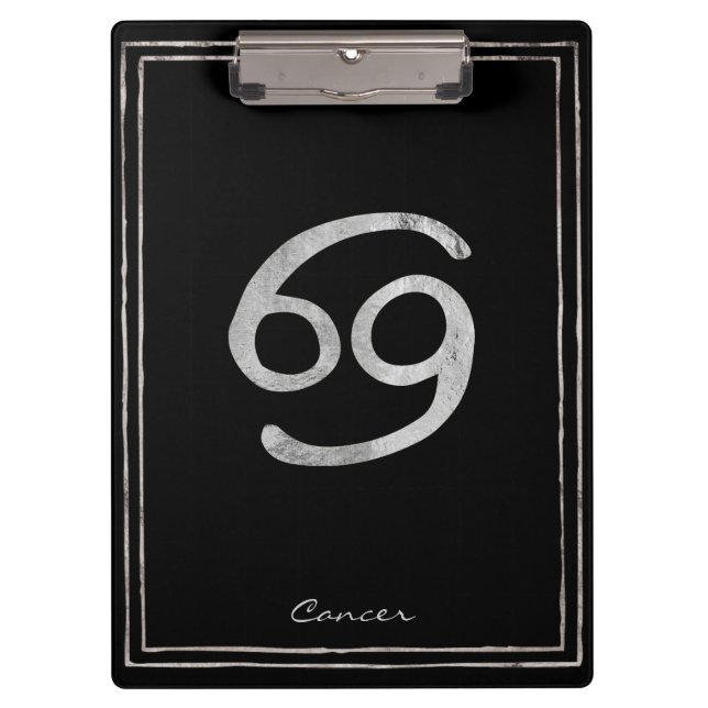 Cancer the crab hammered silver stylised astrology clipboard (Front)