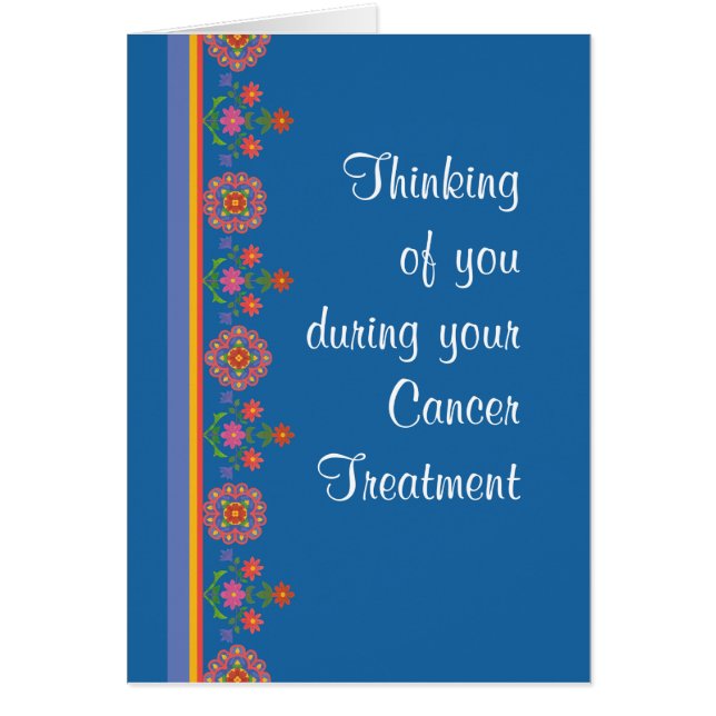 Cancer Treatment Support Card Rangoli Border, Blue (Front)