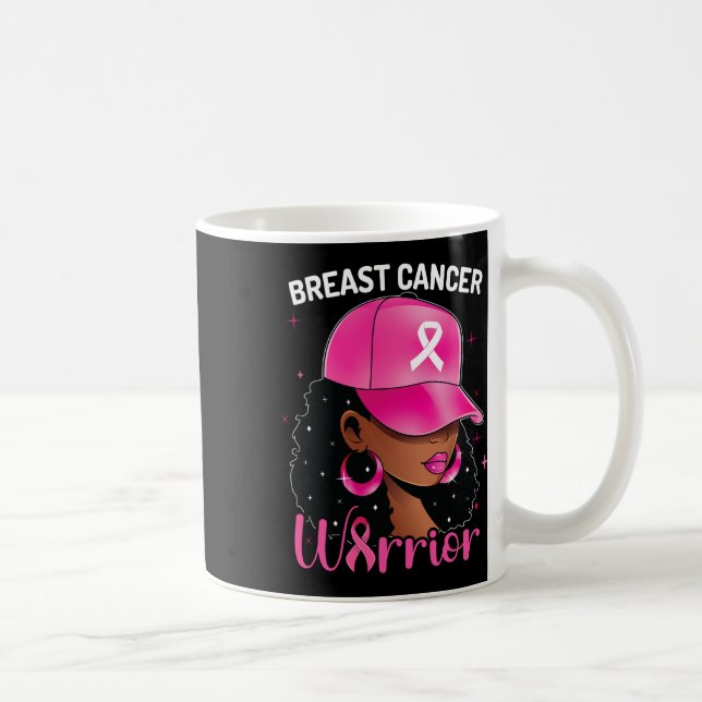 Cancer Warrior Black Woman Breast Cancer Awareness Coffee Mug (Right)