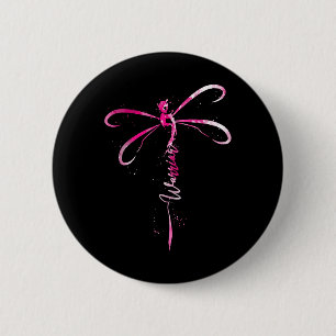 Cancer Warrior Breast Cancer Awareness Dragonfly  6 Cm Round Badge
