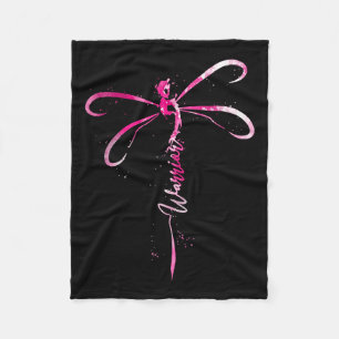 Cancer Warrior Breast Cancer Awareness Dragonfly Fleece Blanket