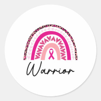Cancer Warrior Pink Breast Cancer Awareness Rainbo Classic Round Sticker