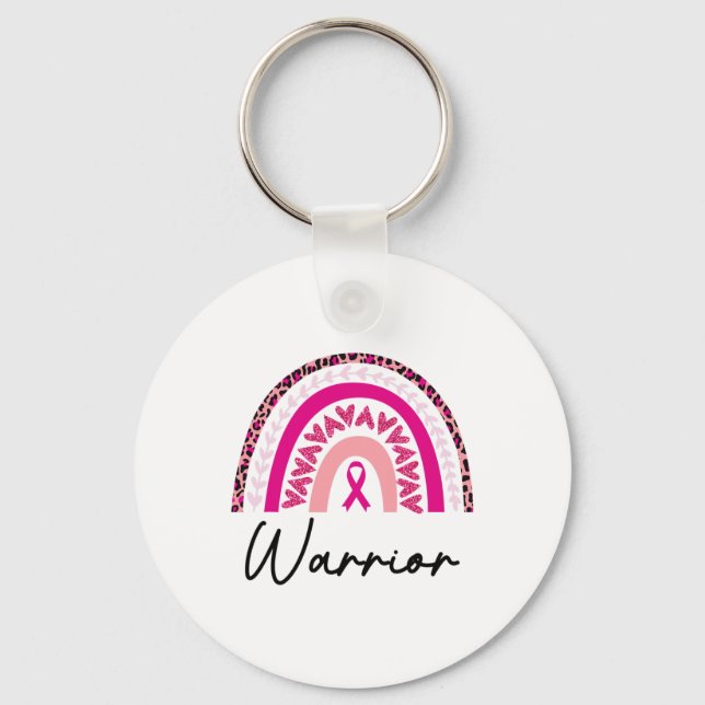 Cancer Warrior Pink Breast Cancer Awareness Rainbo Key Ring (Front)