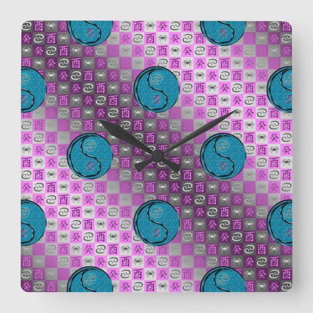 Cancer & Water Rooster Square Wall Clock (Front)