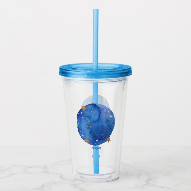 Cancer Watercolor Night Sky Constellation Zodiac Acrylic Tumbler (Front)
