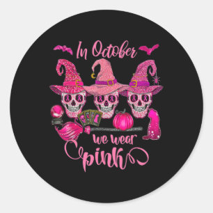 Cancer Wear Pink Halloween Pumpkin Classic Round Sticker