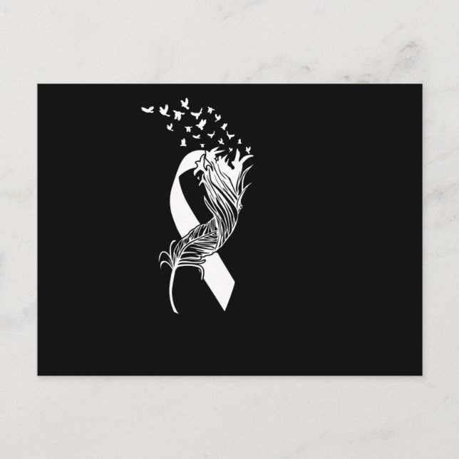Cancer White Ribbon Feather Birds Invitation Postcard (Front)