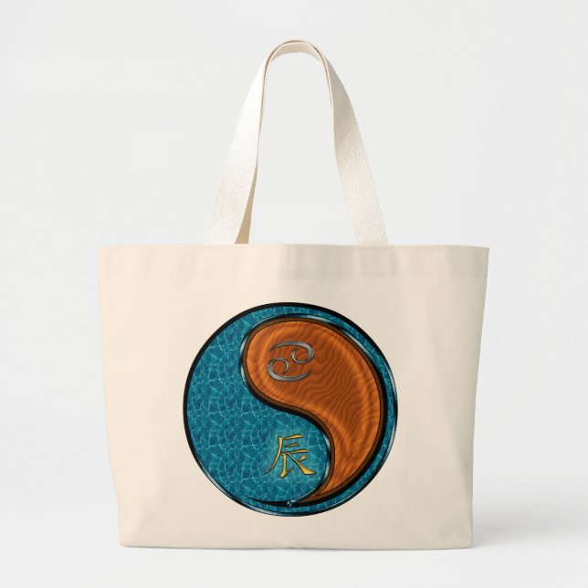 Cancer & Wood Dragon Large Tote Bag (Front)
