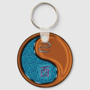 Cancer & Wood Rooster Key Ring
