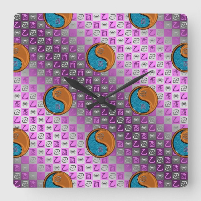 Cancer & Wood Rooster Square Wall Clock (Front)