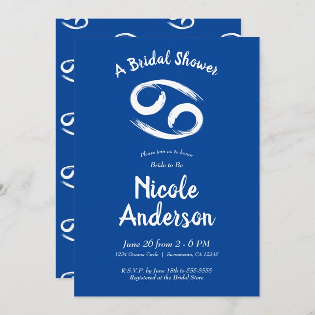 CANCER Zodiac Astrology June July Bridal Shower  Invitation (Front/Back)