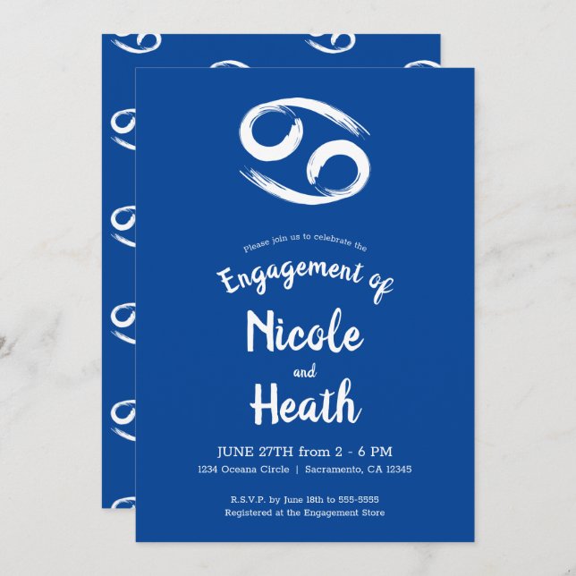 CANCER Zodiac Astrology Summer Engagement Party   Invitation (Front/Back)