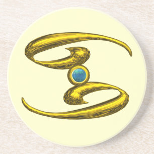 CANCER ZODIAC BIRTHDAY JEWEL Blue Opale ,Cream Coaster
