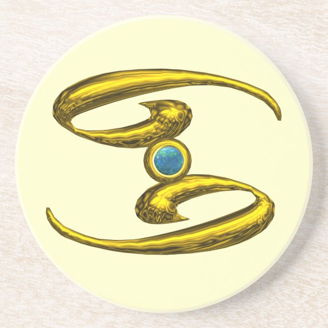 CANCER ZODIAC BIRTHDAY JEWEL  Blue Opale ,Cream Coaster (Front)