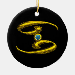 CANCER ZODIAC BIRTHDAY JEWEL Blue Opale Gold Ceramic Tree Decoration