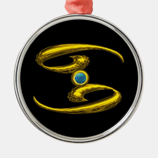 CANCER ZODIAC BIRTHDAY JEWEL Blue Opale Gold Metal Ornament (Front)