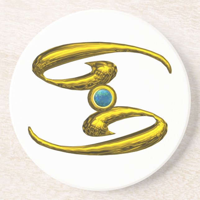CANCER ZODIAC BIRTHDAY JEWEL  Blue Opale ,White Coaster (Front)
