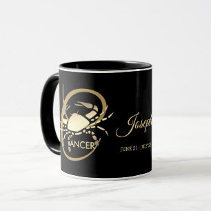 Cancer ♋ Zodiac Birthday Sign / Black and Gold Mug