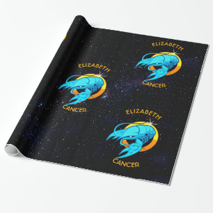 Cancer Zodiac Birthday Sign With Your Custom Name Wrapping Paper