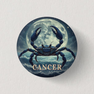 Cancer Zodiac Blue Crab Moonlit Ocean Astrology 3 Cm Round Badge