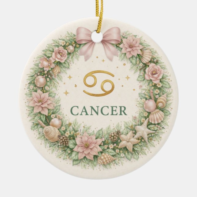 Cancer Zodiac Christmas Ornament – Winter Floral W (Front)