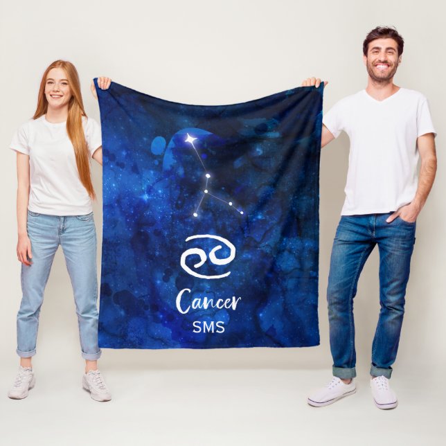 Cancer Zodiac Constellation Blue Galaxy Monogram Fleece Blanket (In Situ)