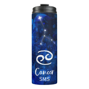 Cancer Zodiac Constellation Blue Galaxy Monogram Thermal Tumbler