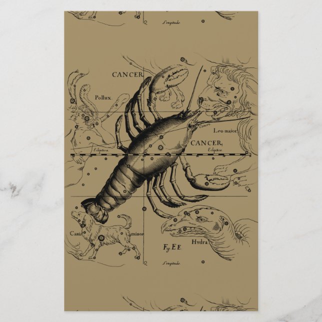 Cancer Zodiac Constellation by Hevelius 1690 Stationery (Front)