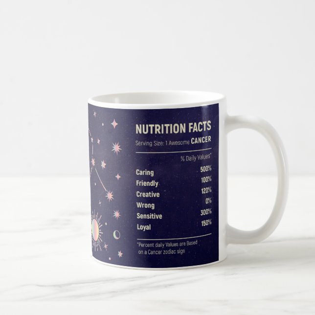 Cancer zodiac constellation fun nutrition facts coffee mug (Right)