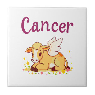 Cancer Zodiac Cow Png, Cute Cancer Ceramic Tile