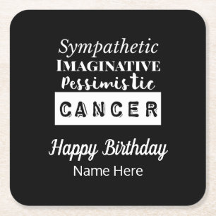 Cancer Zodiac Fun Characteristics Birthday Square Paper Coaster