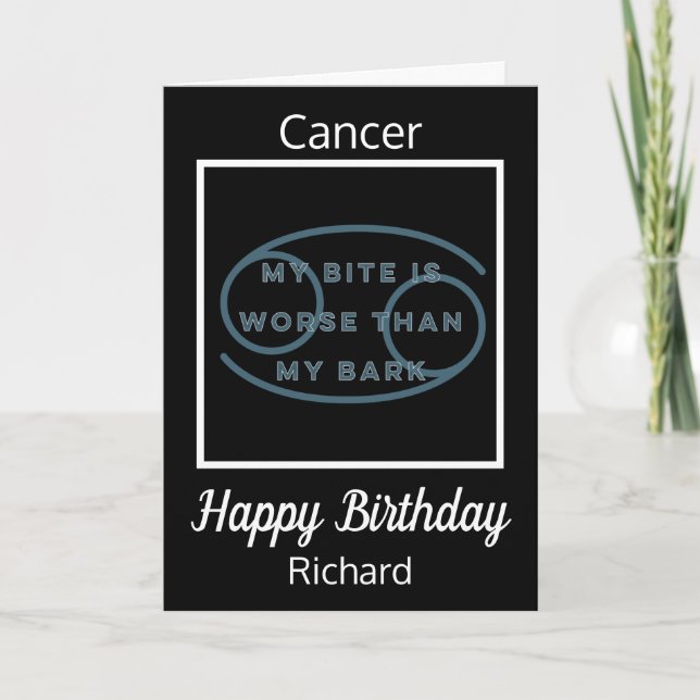 Cancer Zodiac Fun Quote in Black n White Birthday Card (Front)