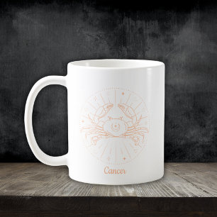 Cancer Zodiac Line Art White Peach Coffee Mug