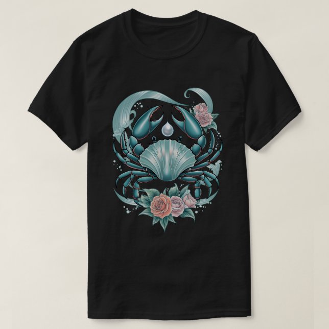 Cancer Zodiac - Mystieke Kreeft with Parel & Rozen T-Shirt (Design Front)