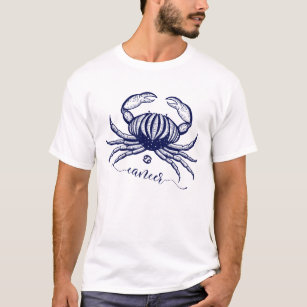 Cancer Zodiac Navy Blue Monochrome Graphic T-Shirt
