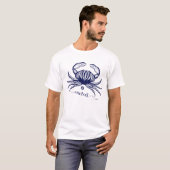Cancer Zodiac Navy Blue Monochrome Graphic T-Shirt (Front Full)